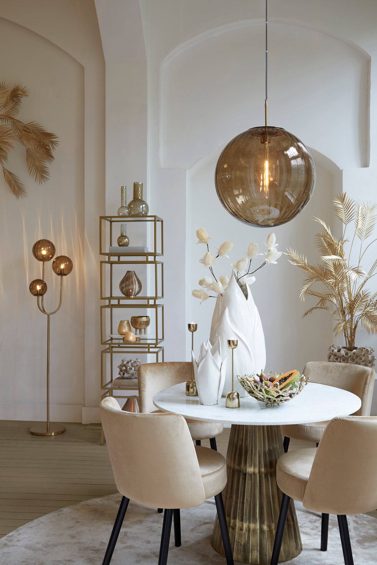 Elegant Magdala Floor Lamp with Brown & Gold Glass, 3L E14, 38x20x162 cm
