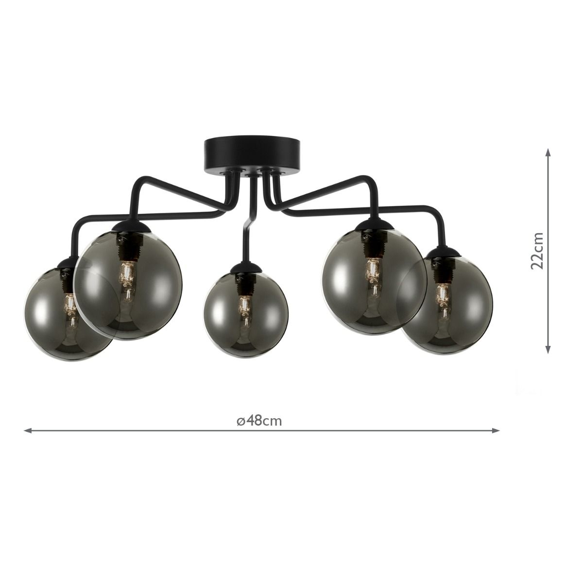 Feya 5 Light Semi Flush Matt Black With Smoked Glass