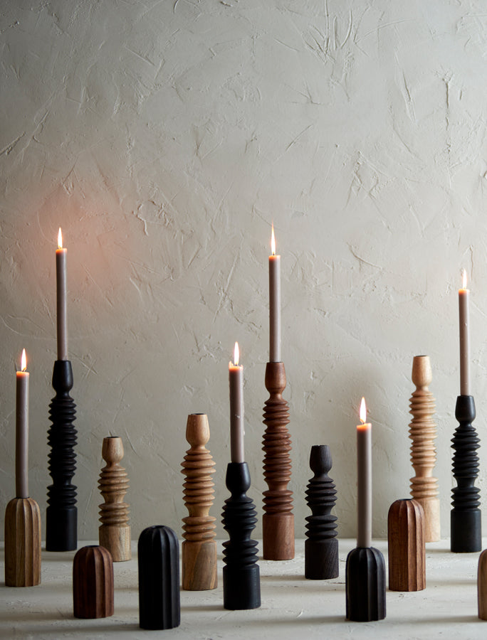 Elegant Wooden Candle Holder - Dark Brown, 18.5 cm