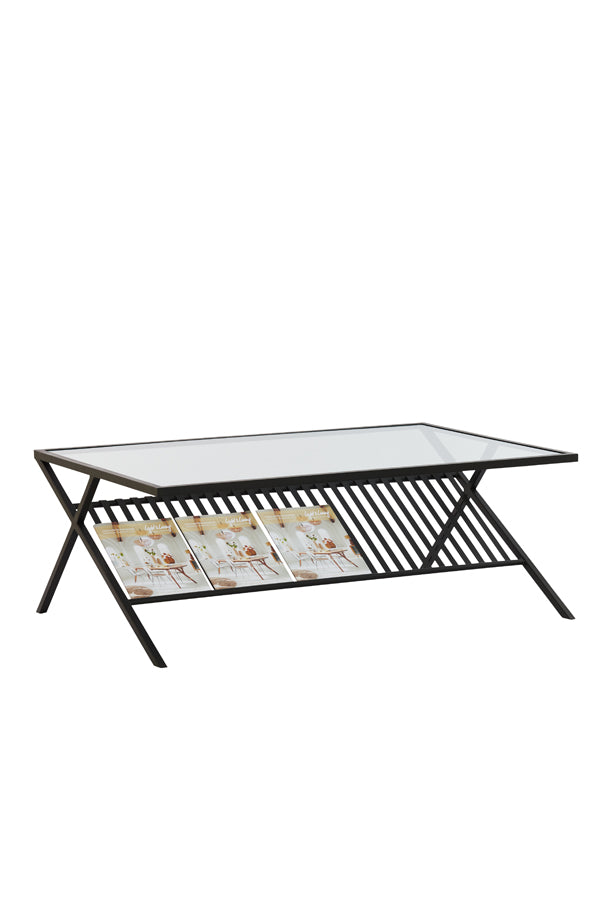 Sleek Ezra Glass Coffee Table - 110x70x40 cm in Clear and Matte Black