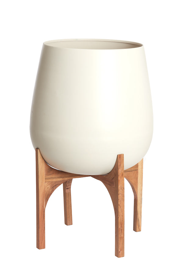 Elegant Karuna Wood Planter with Matte Cream Base, 59x82 cm