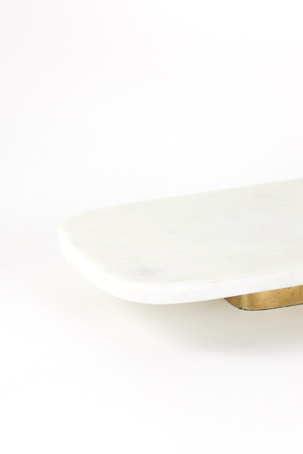 White Marble and Antique Bronze Dish on Base 36x16.5x5 cm