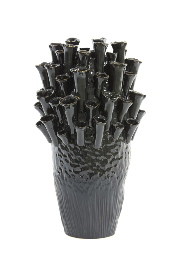 Monochrome Elegance: Matte & Gloss Black Kyral Ceramic Vase (Ø28.5x46.5 cm)