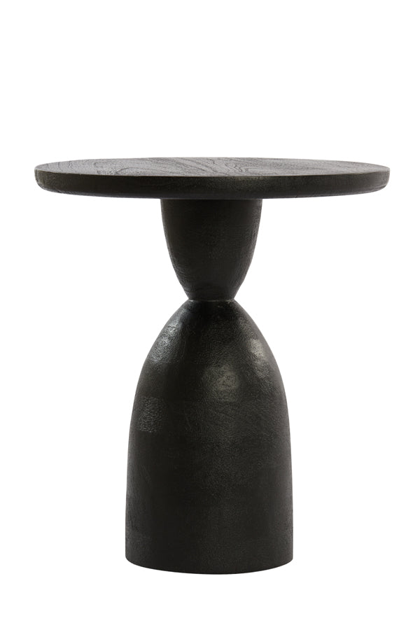 Round Torir Mango Wood Side Table in Matte Black Finish