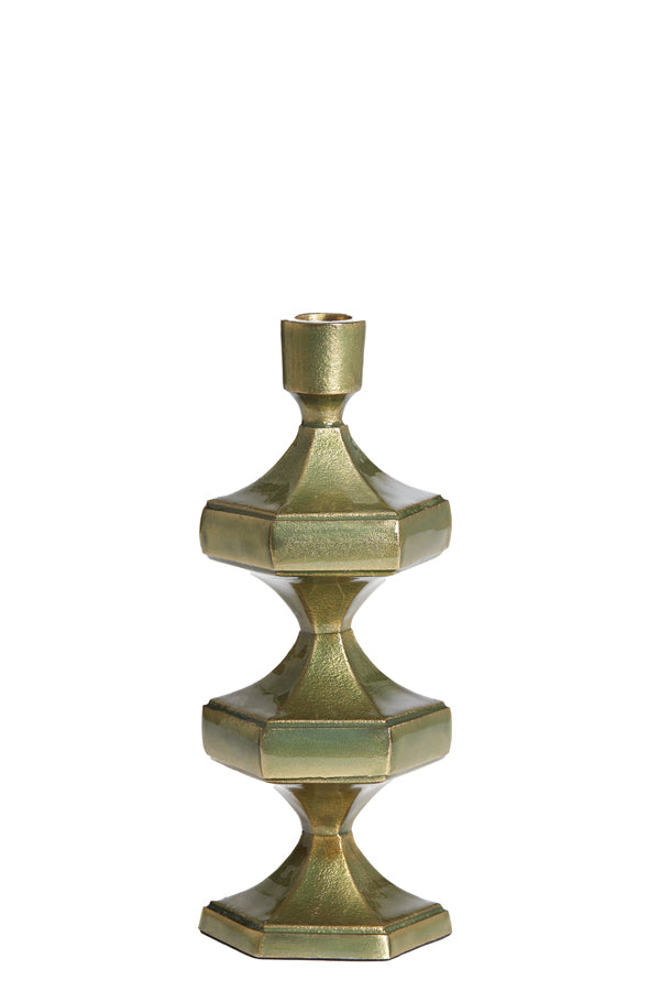 Lustrous Green Gold Candle Holder - 10x9x25 cm by Wambiri