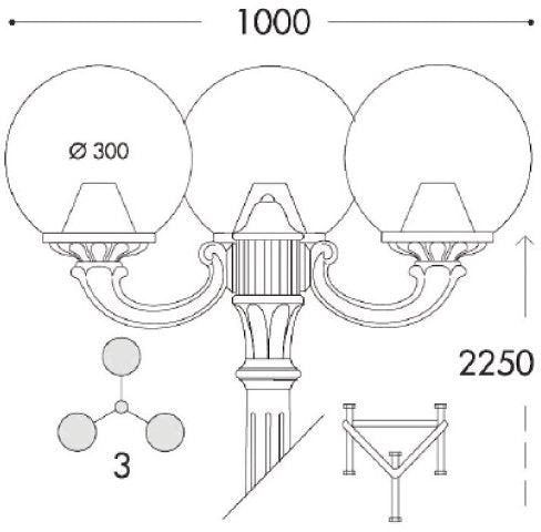 Globe 300 Ricu Ofir 3L 3x8.5W E27 LED CCT, Post Globe, Black/Clear