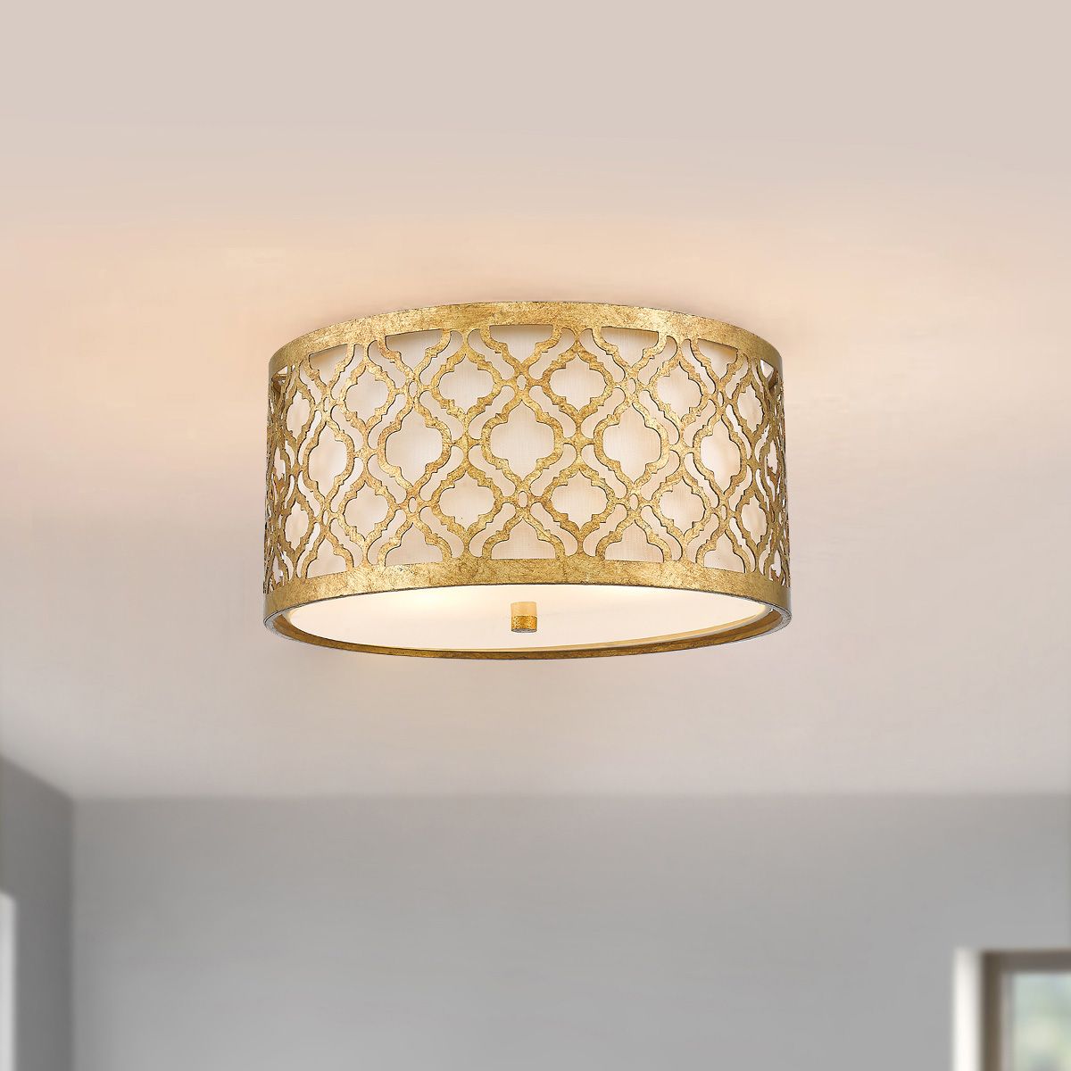 Gilded Nola Arabella Dual-Light Ceiling Fixture in Distressed Gold