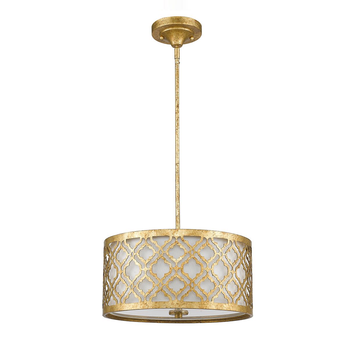 Arabella Distressed Gold Duo-Mount Pendant Light with Cream Linen Shade