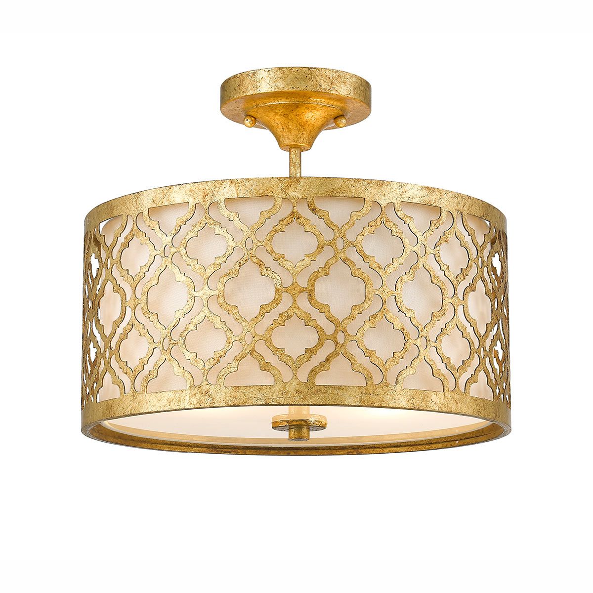 Arabella Distressed Gold Duo-Mount Pendant Light with Cream Linen Shade