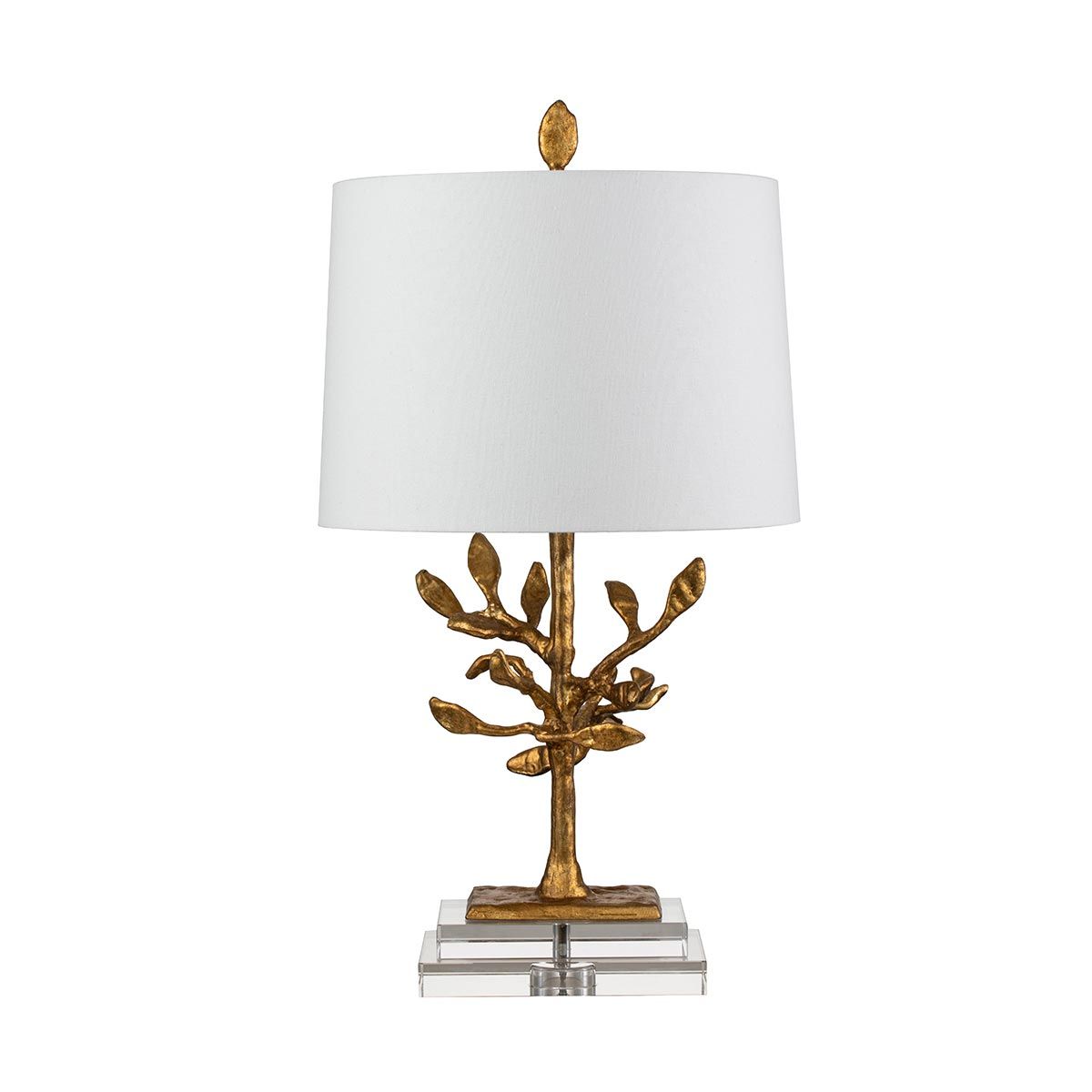 Elegant Distressed Gold and Crystal Abstract Table Lamp with Cream Linen Drum Shade