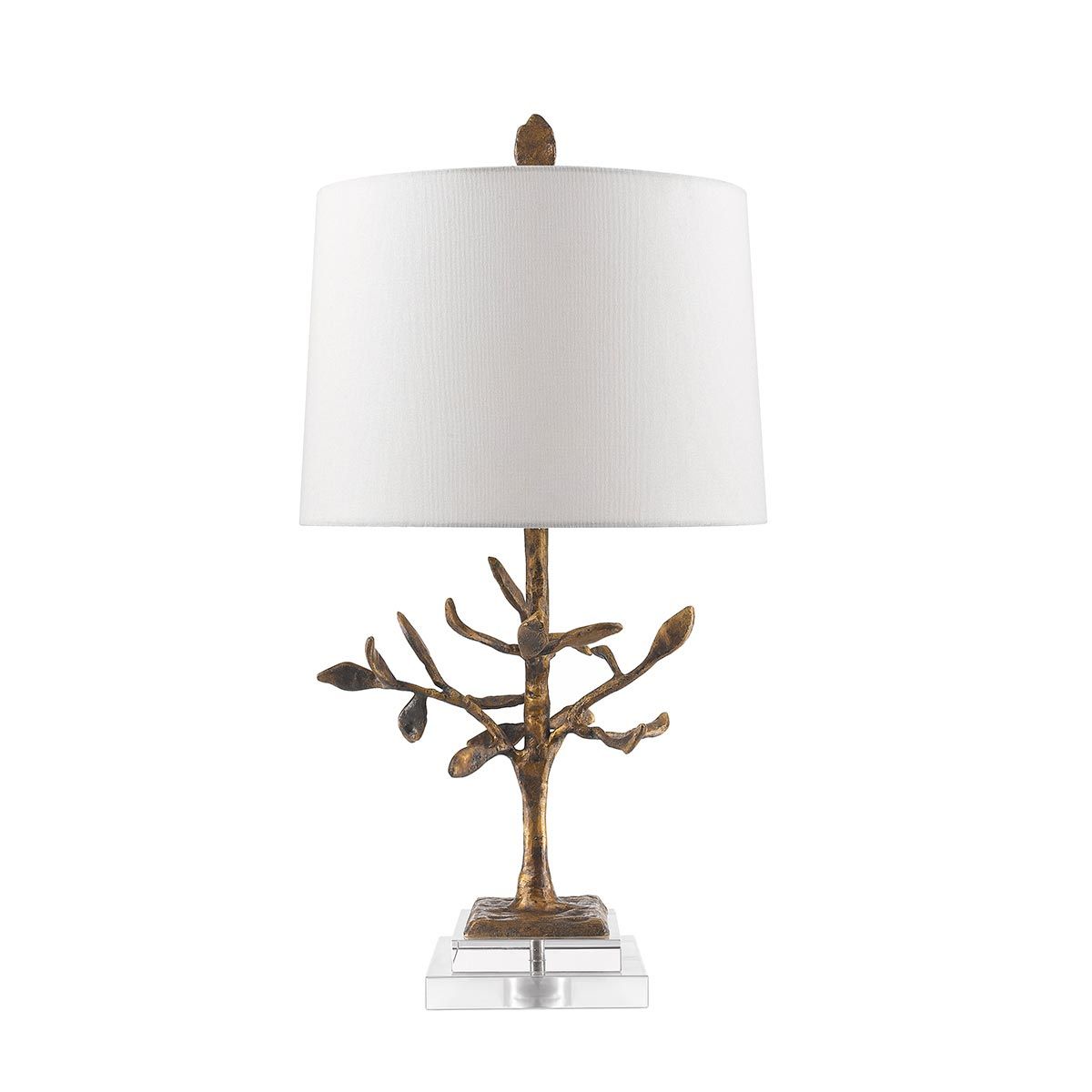 Elegant Distressed Gold and Crystal Abstract Table Lamp with Cream Linen Drum Shade