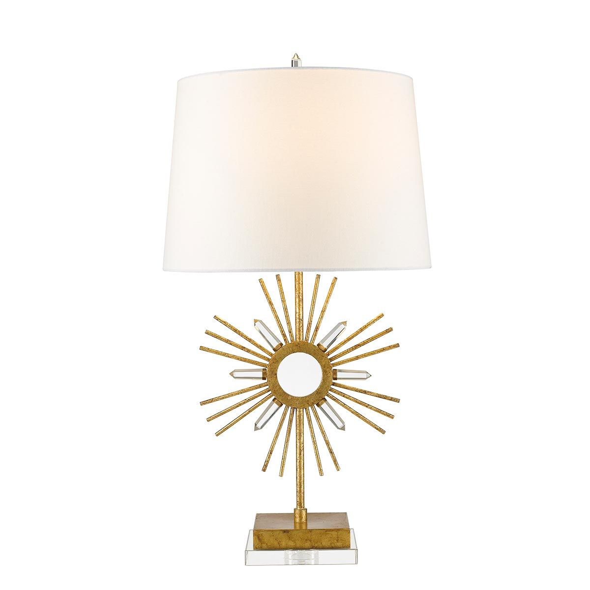 Sun King Distressed Gold Sunburst Lamp with Quartz Accents and Crystal Base