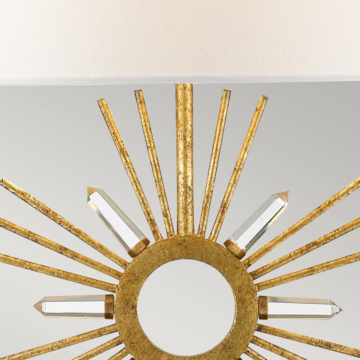 Sun King Distressed Gold Sunburst Lamp with Quartz Accents and Crystal Base