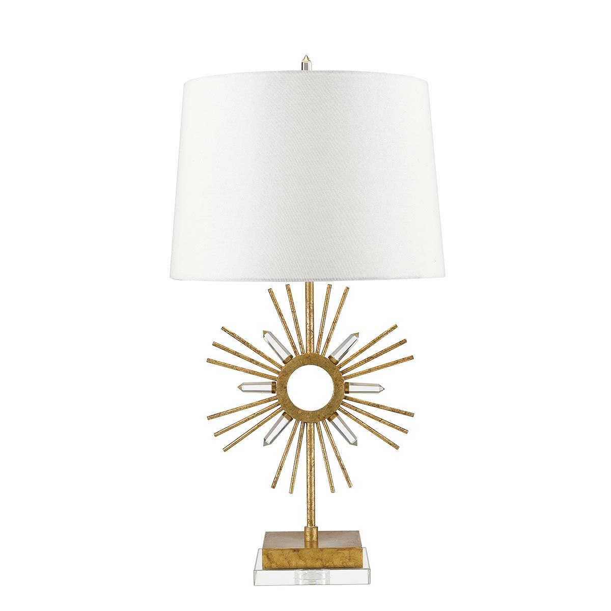 Sun King Distressed Gold Sunburst Lamp with Quartz Accents and Crystal Base