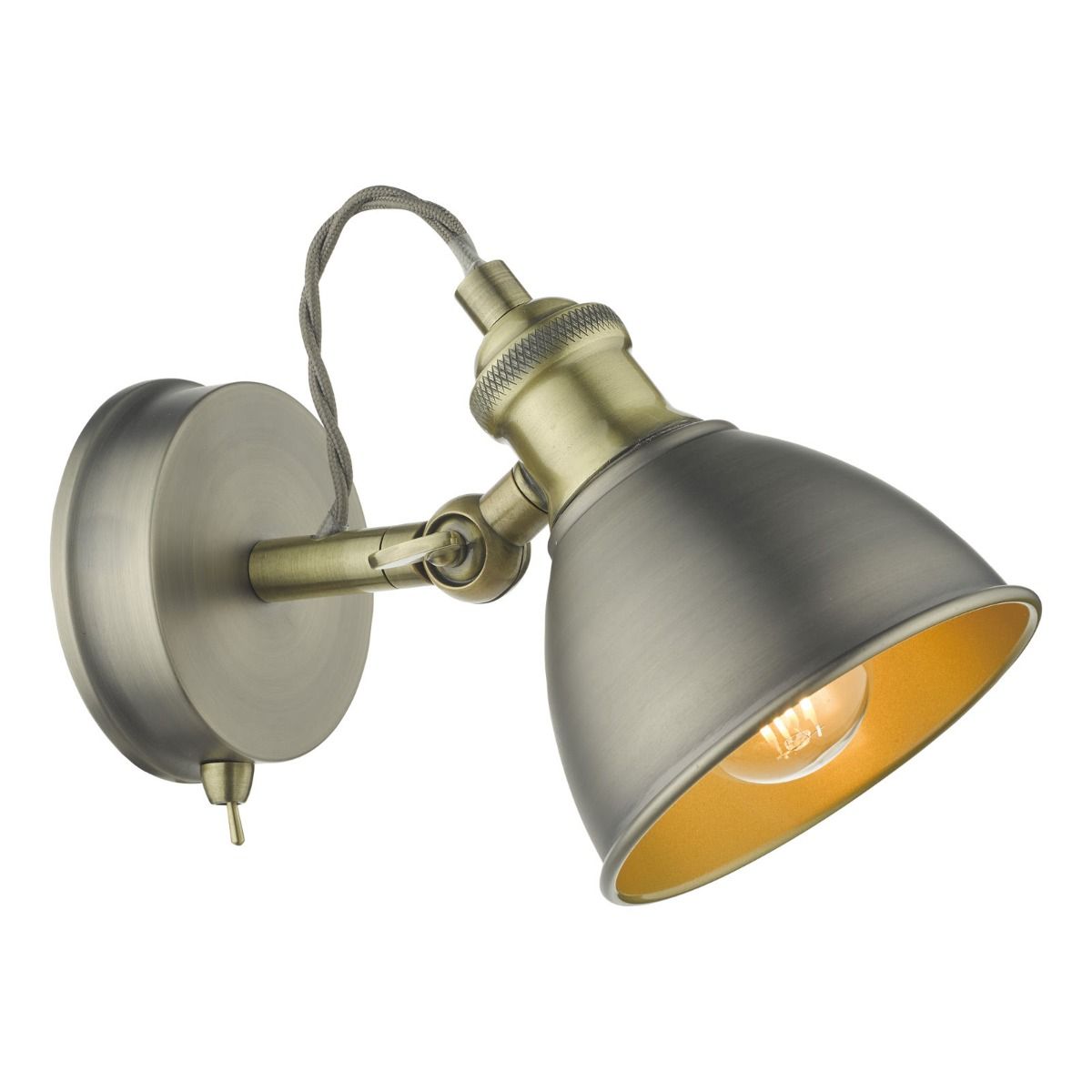 Governor Single Wall Spotlight Antique Chrome & Brass