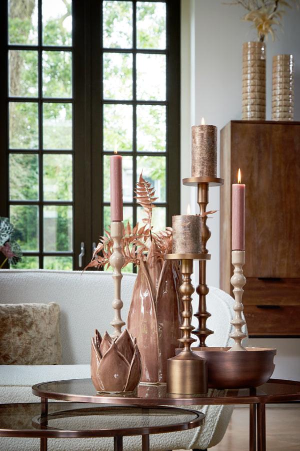 Elegant Tall Amber Candle Holder, 10x42 cm