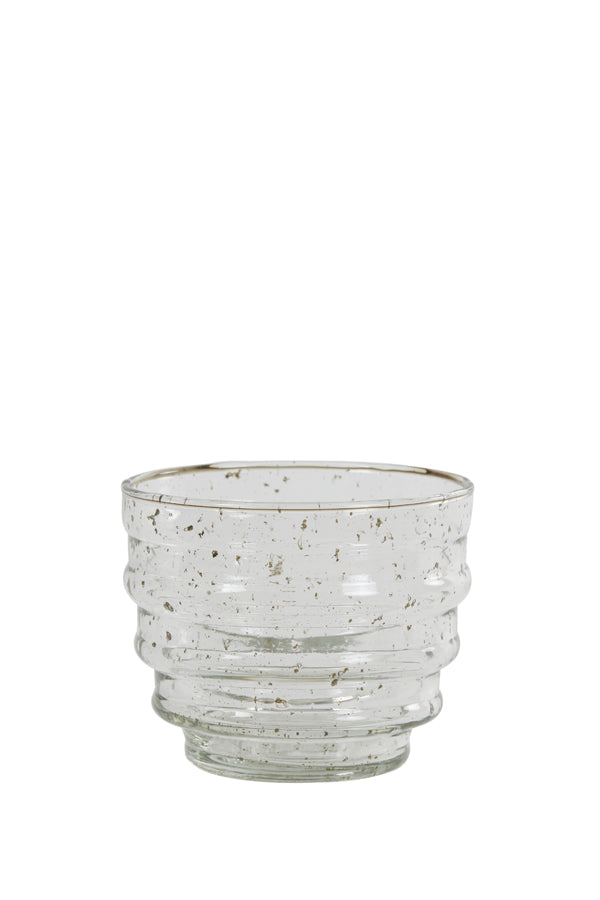 Tealight Holder Ø12x10 cm Bellary Glass Stone Texture Clear