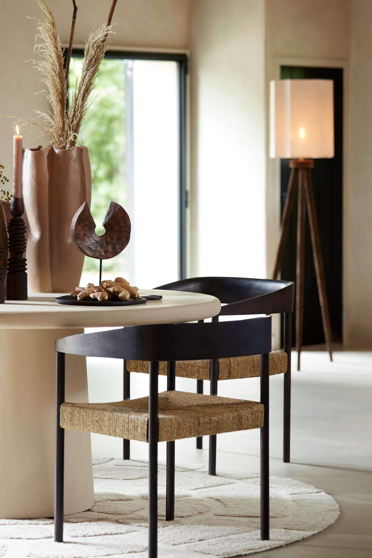 Delmar Dark Brown Wood Chair with Seagrass Accents - 60.5x57x76.5 cm