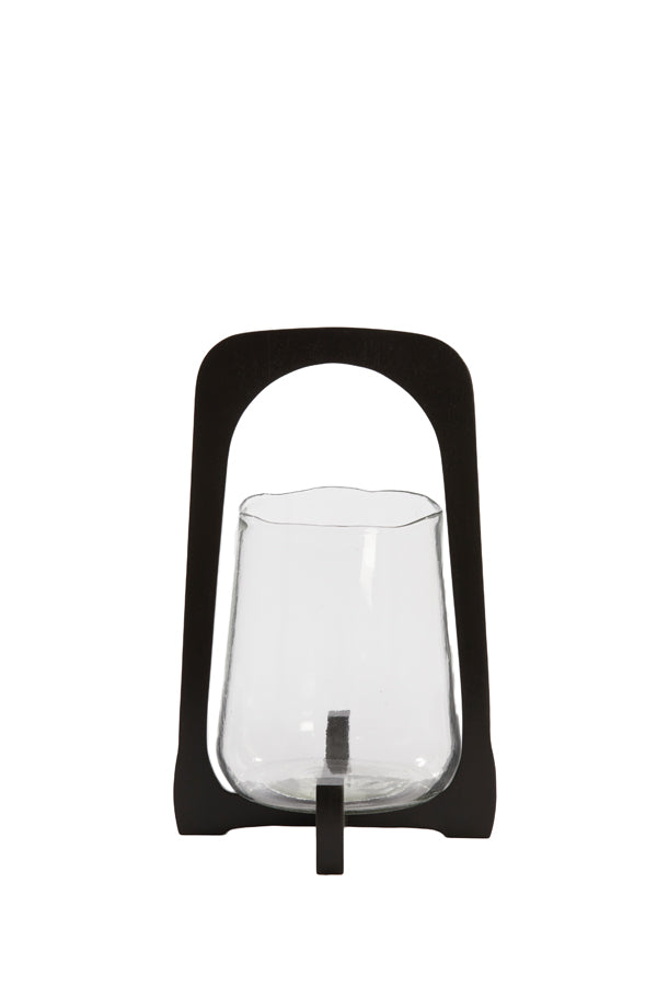 Hurricane Lamp Ø21.5x35 cm Clear Anosy Glass with Black Wood Base