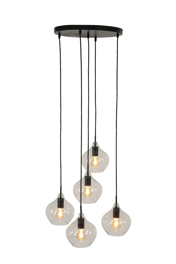 Elegant 5-Light Chandelier Ø61x66 cm Rakel - Matte Black & Clear Glass