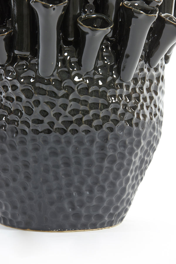 Monochrome Elegance: Matte & Gloss Black Kyral Ceramic Vase (Ø28.5x46.5 cm)