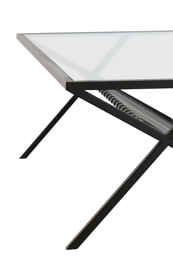 Sleek Ezra Glass Coffee Table - 110x70x40 cm in Clear and Matte Black