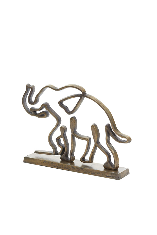 Antique Bronze Elephant Ornament on Base - 34x8x25 cm