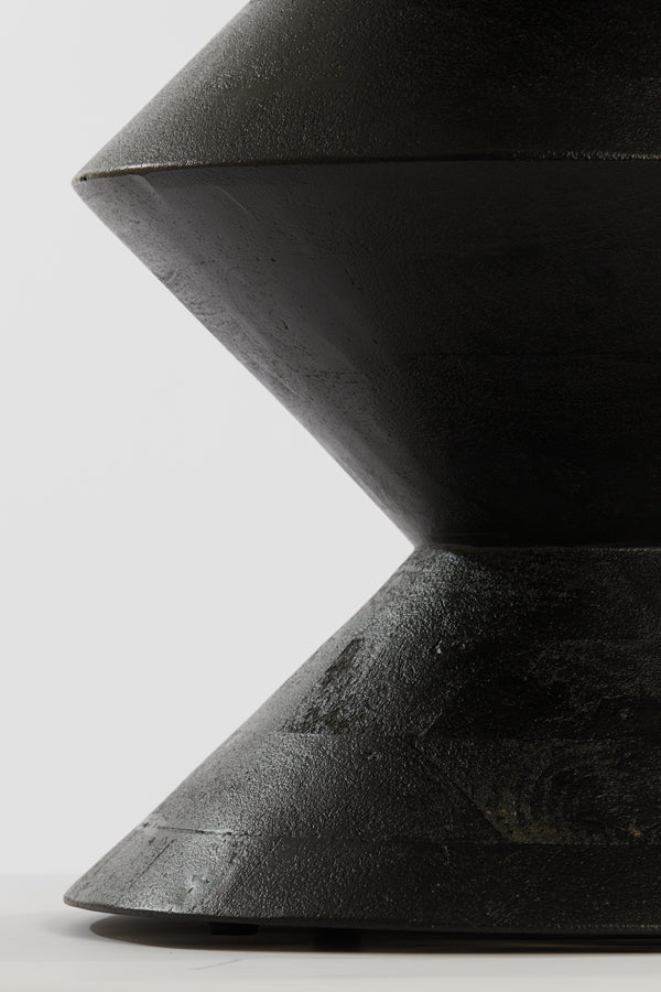 Mango Wood Round Side Table in Matte Black - 45x60 cm