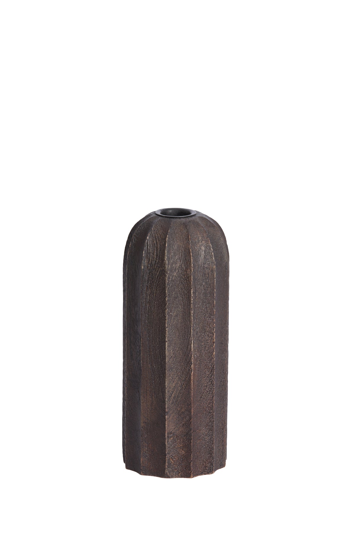 Dark Brown Matte Wooden Candle Holder - Ø7.5x18.5 cm