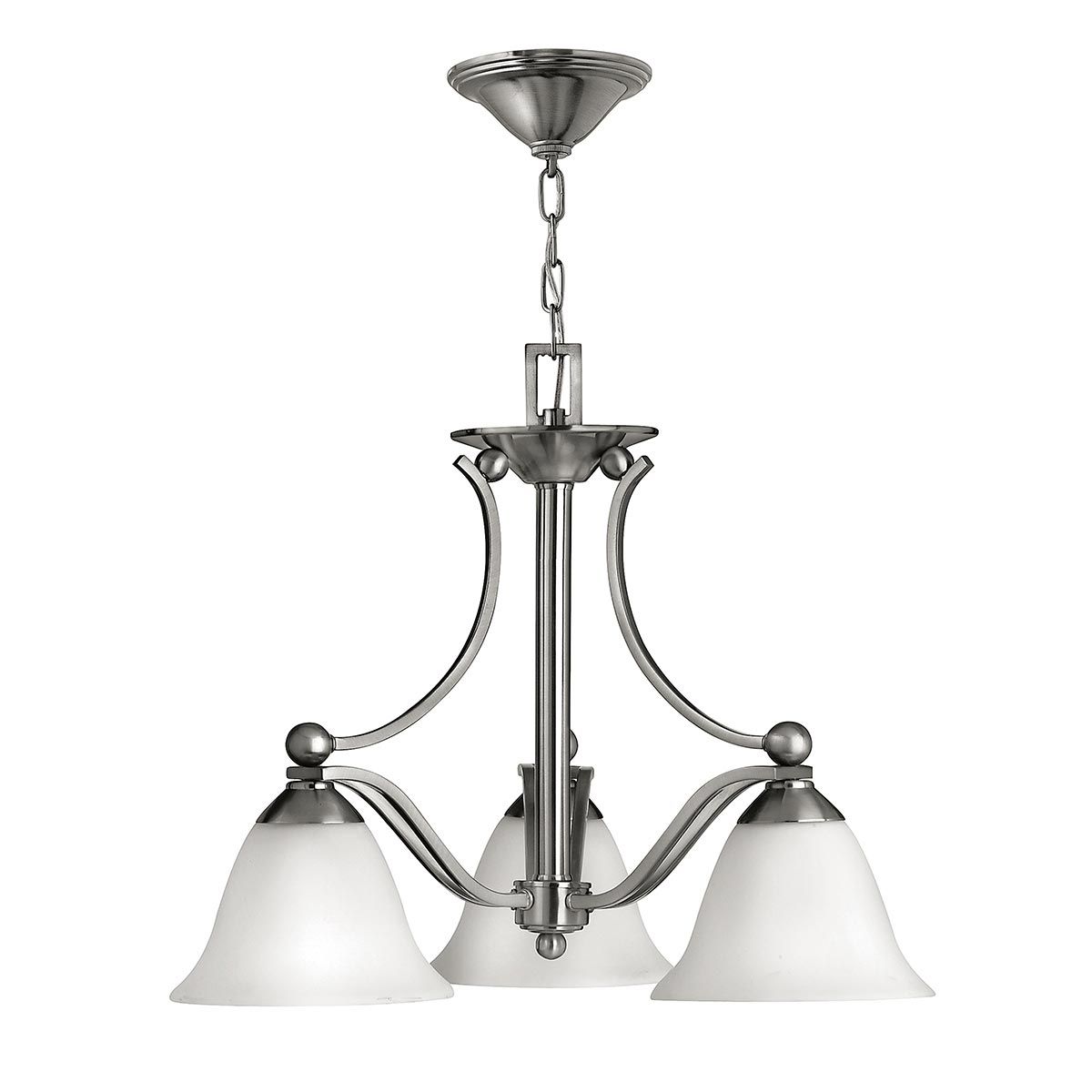 Elegant Brushed Nickel 3-Light Glass Chandelier