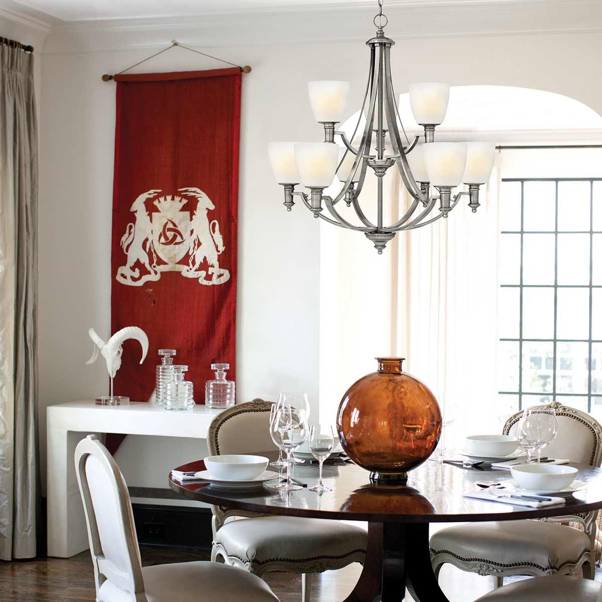 Elegant Bolla 9-Light Nickel Foyer Chandelier