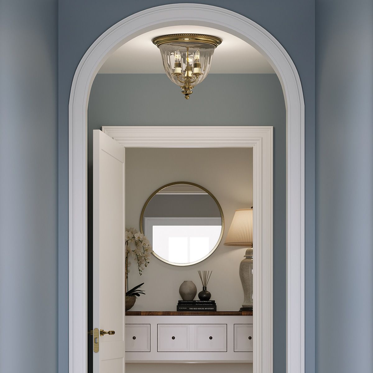 Classic New England Brass Flush Mount Light