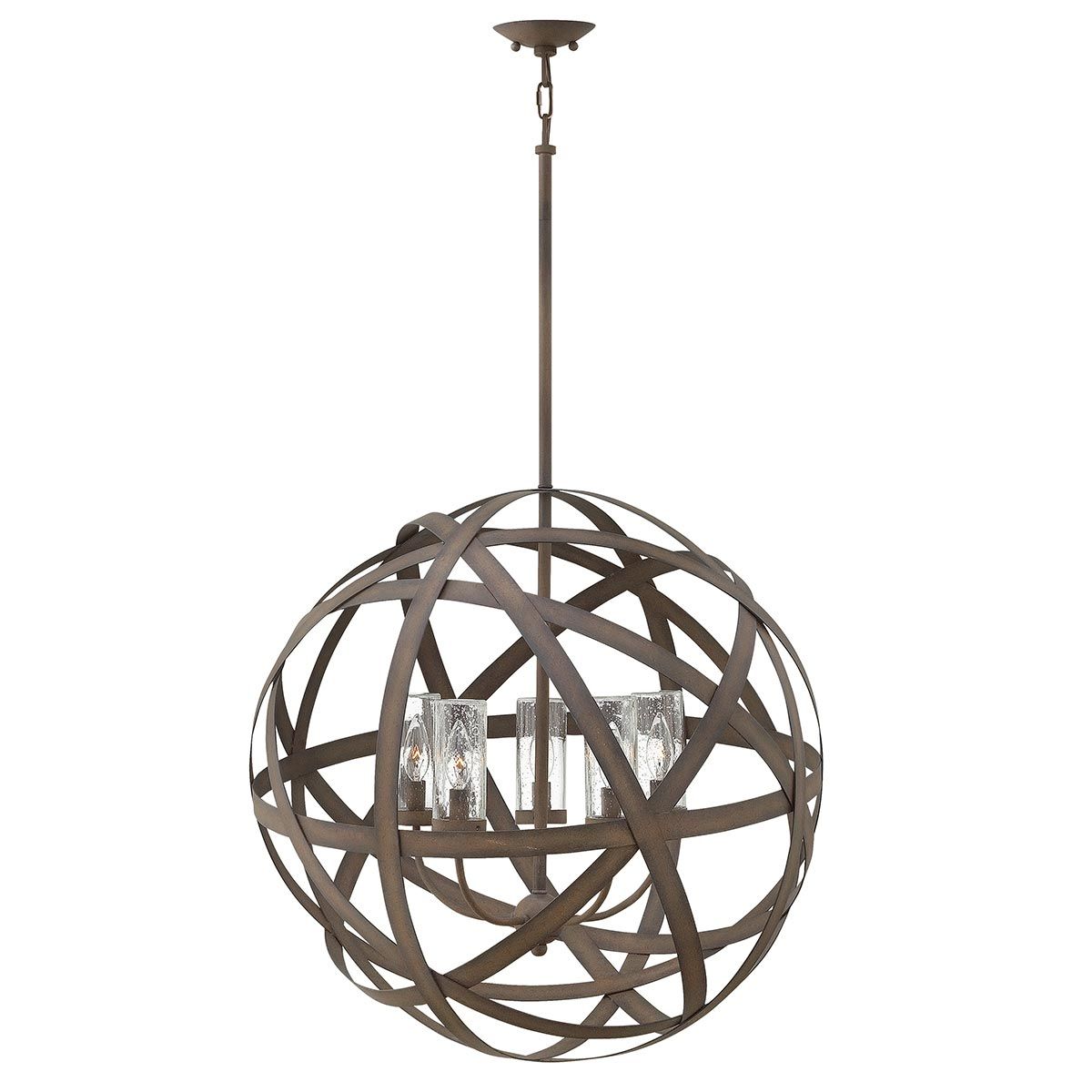 Carson 5-Light Outdoor Chandelier in Vintage Iron with Seedy Glass