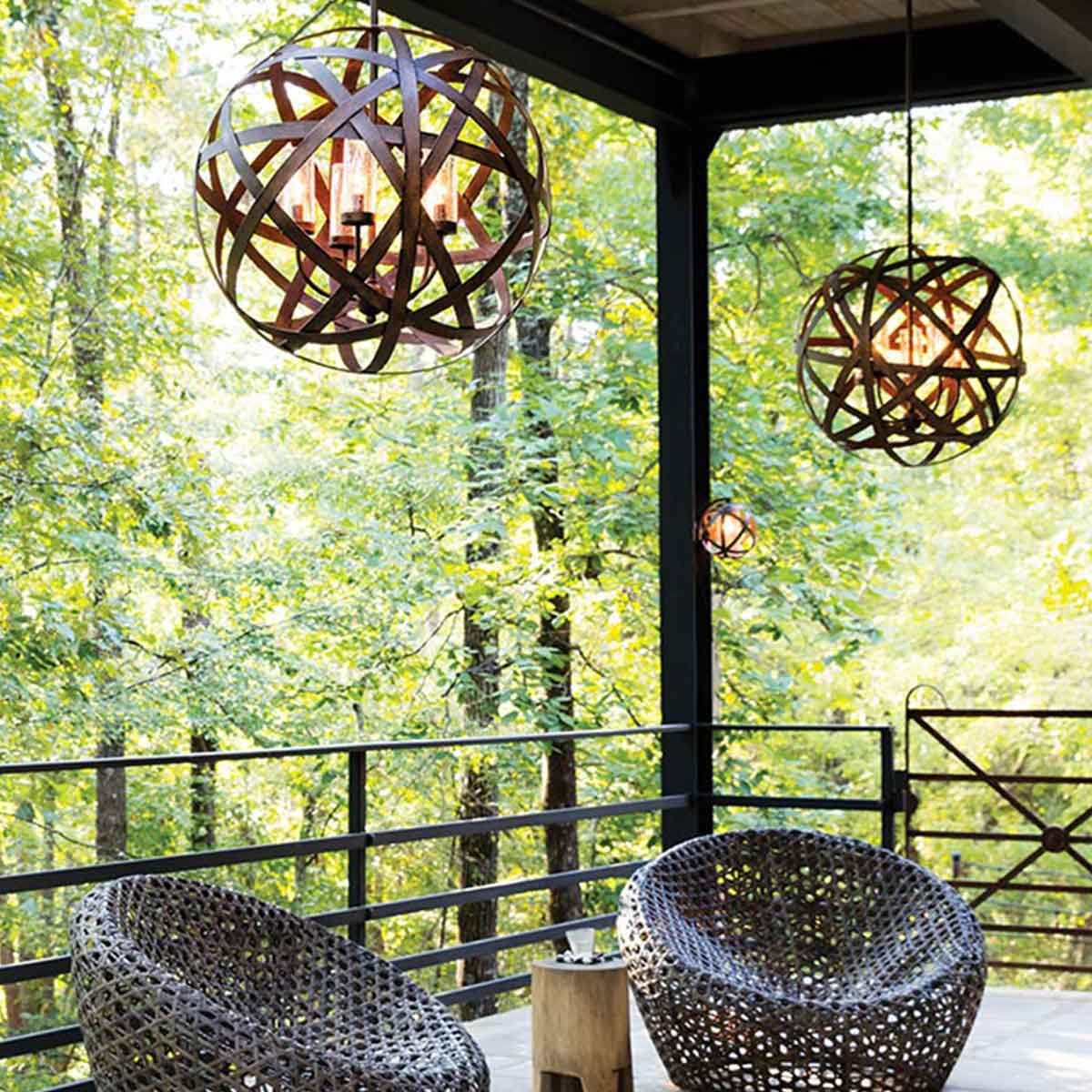 Carson 5-Light Outdoor Chandelier in Vintage Iron with Seedy Glass