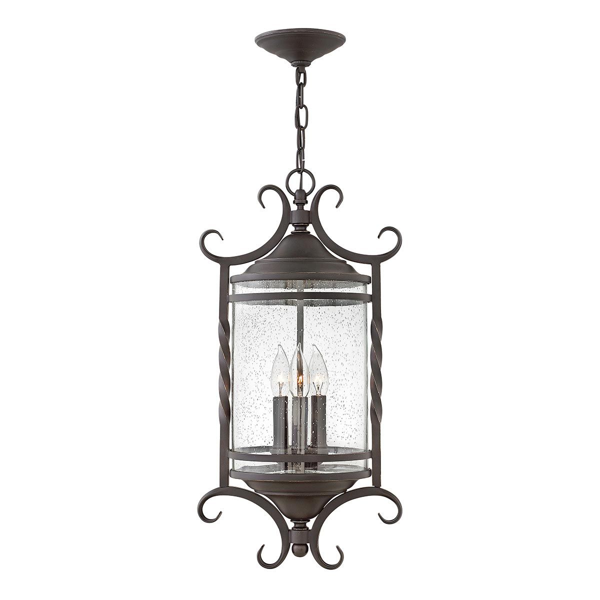 Casa Rustic Black Outdoor Lantern with Seedy Glass and Wrought Iron Detailing