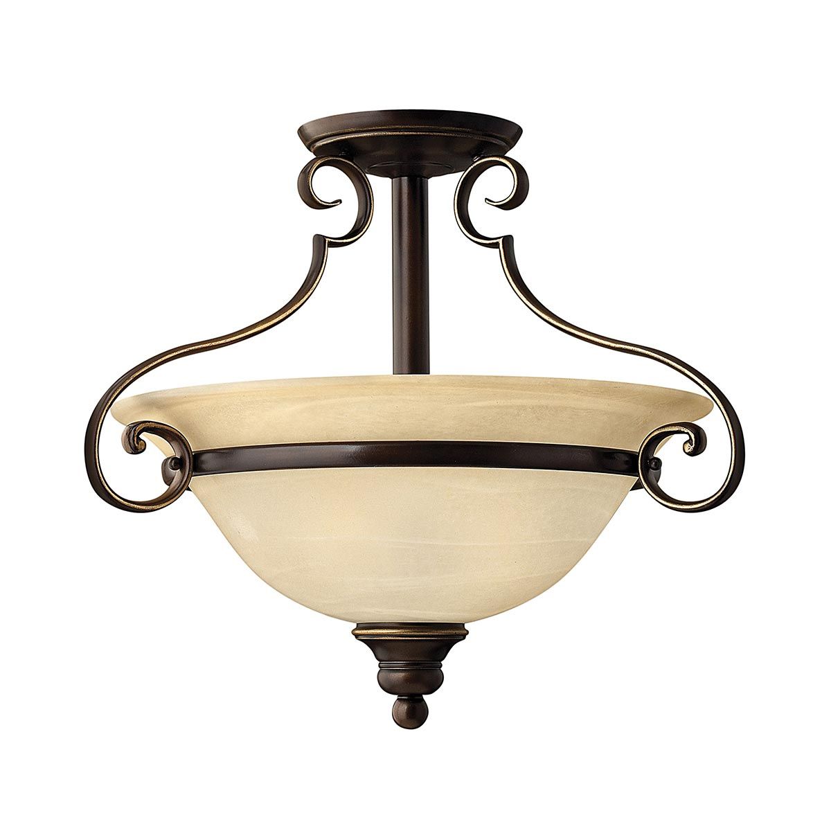 Cello Antique Bronze Semi-Flush Light with Faux Alabaster Glass
