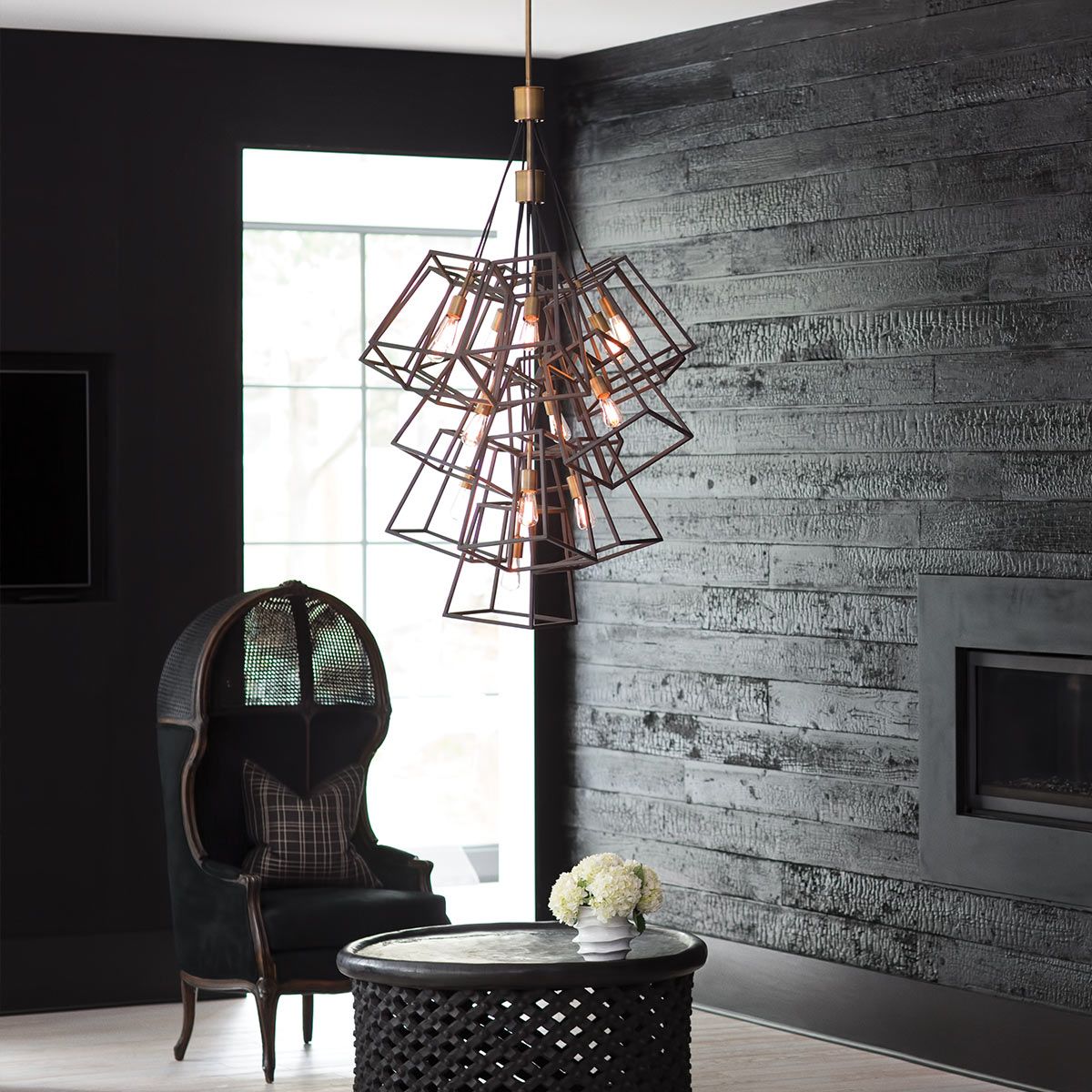 Fulton 13-Light Bronze Foyer Chandelier with Vintage Industrial Design