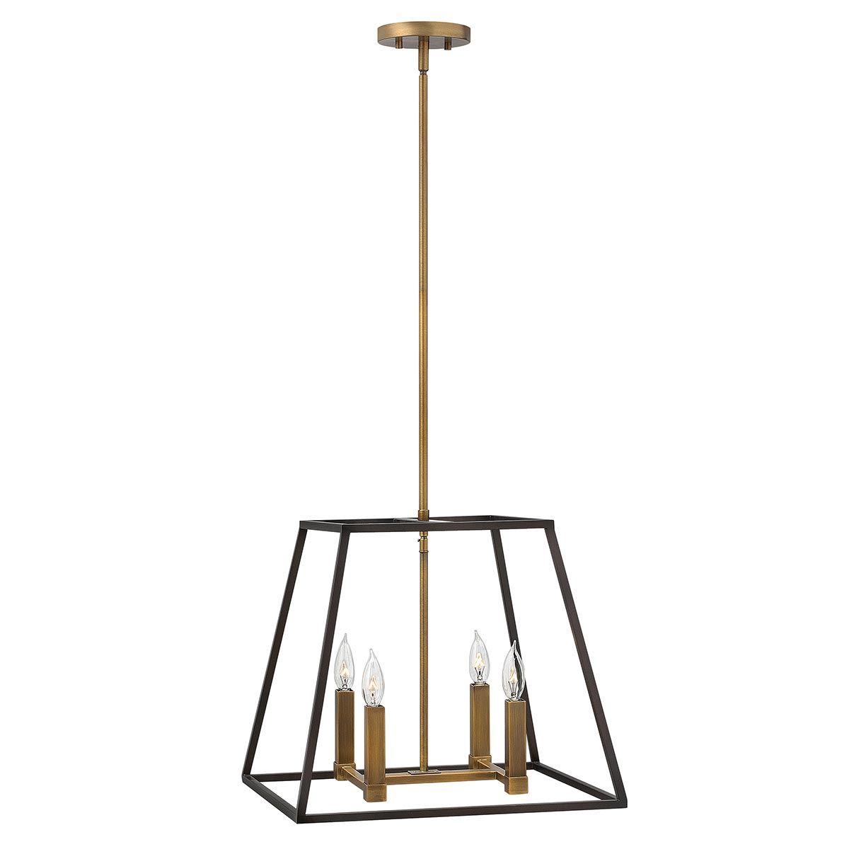Fulton Industrial Bronze Square Cage 4-Light Pendant Chandelier