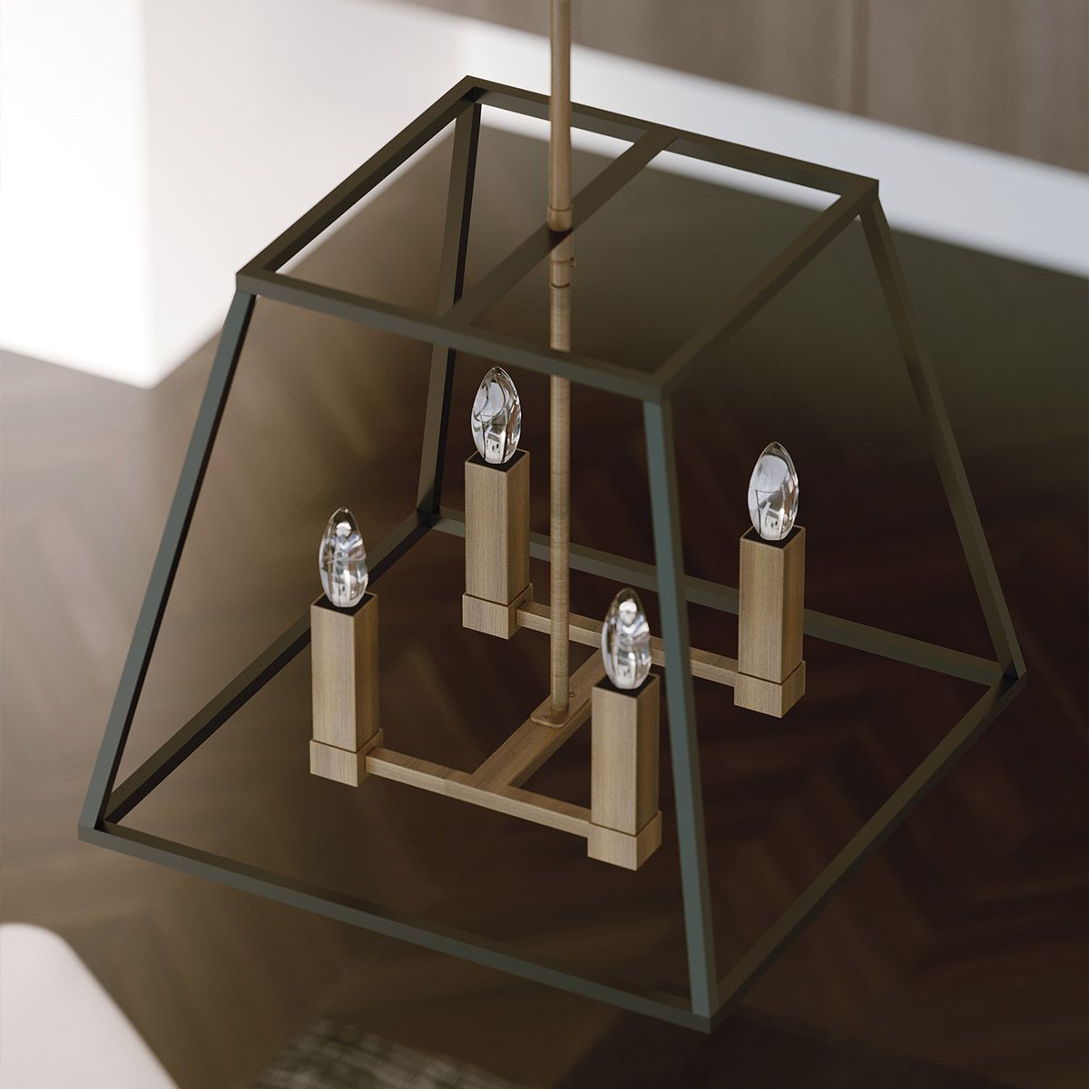 Fulton Industrial Bronze Square Cage 4-Light Pendant Chandelier
