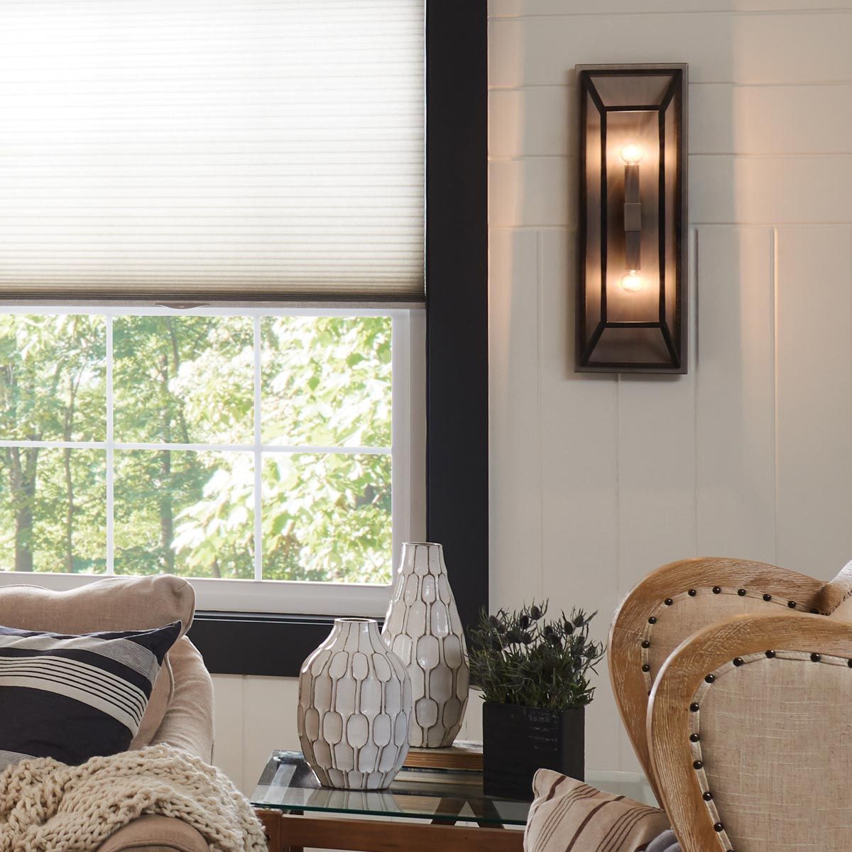 Fulton Industrial-Style Dual Wall Light with Frosted Ribbed Glass