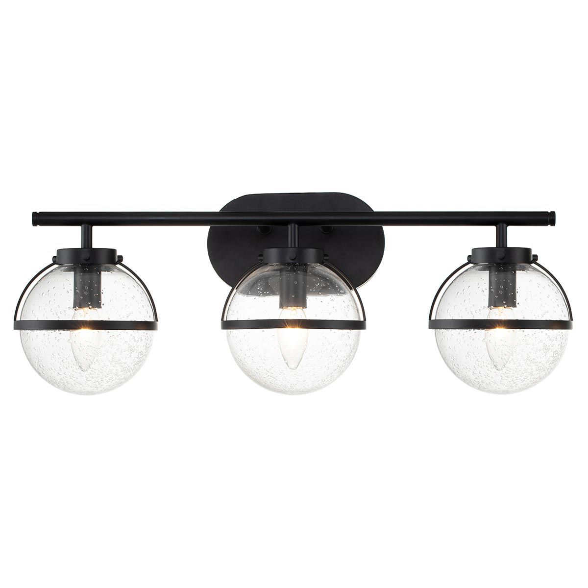 Art Deco Black Steel & Clear Glass 3-Light Wall Sconce
