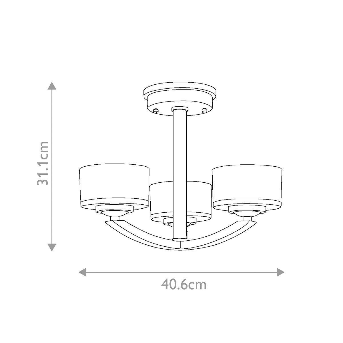 Meridian Brushed Nickel 3-Light Semi-Flush Ceiling Fixture with Faceted Glass