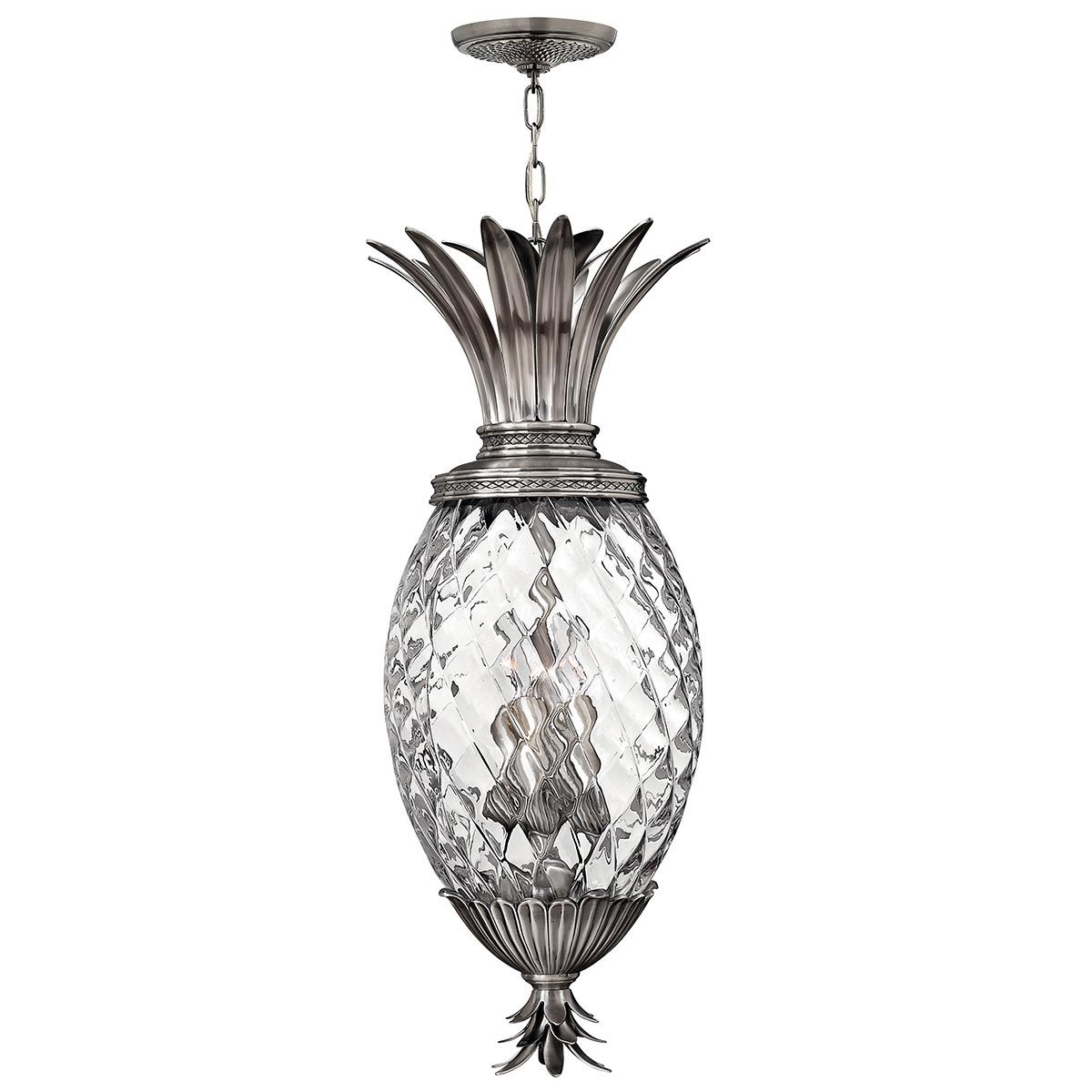 Ornate Nickel Pineapple Pendant Chandelier with Clear Optic Glass
