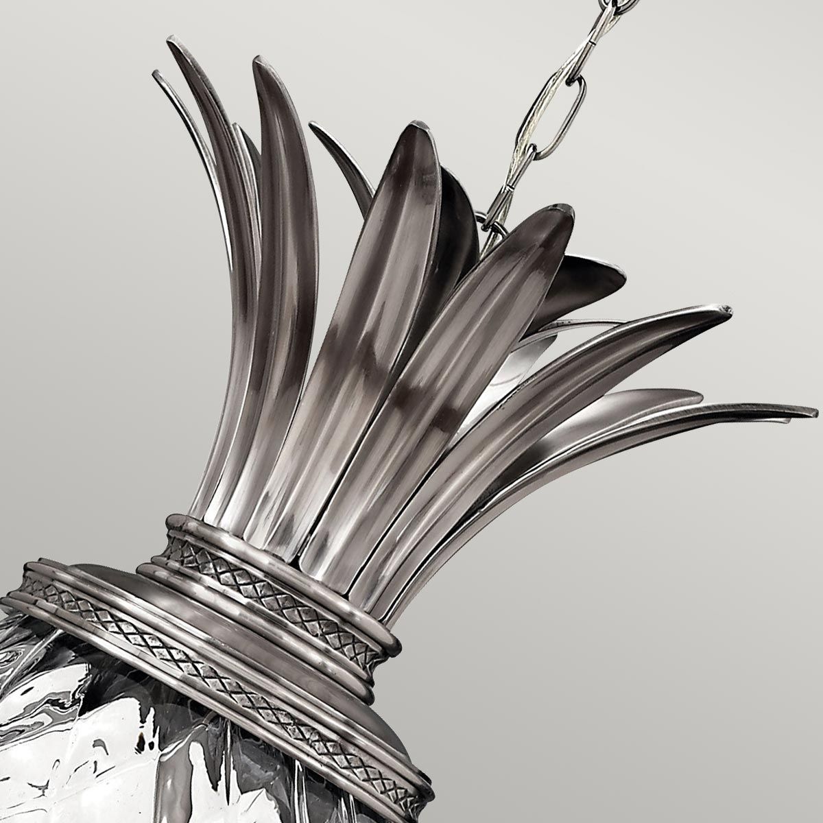 Ornate Nickel Pineapple Pendant Chandelier with Clear Optic Glass