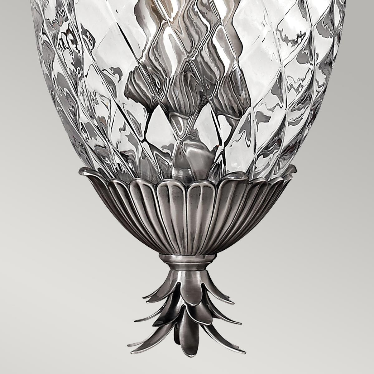 Ornate Nickel Pineapple Pendant Chandelier with Clear Optic Glass