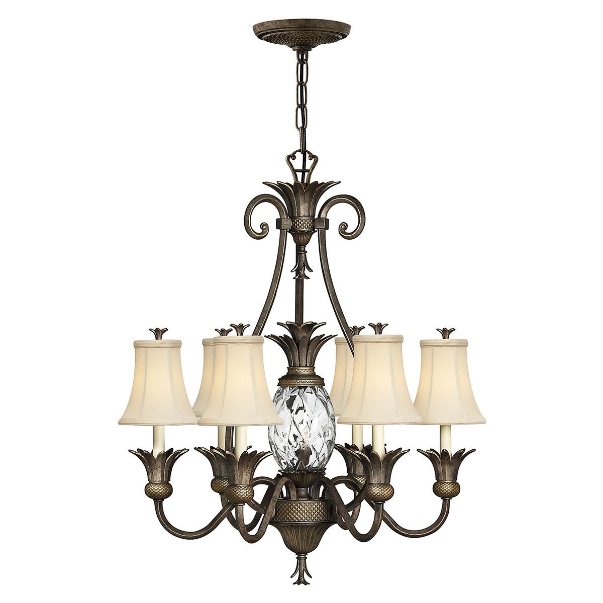 Exquisite Pearl Bronze 7-Light Chandelier with Ornate Pineapple Design