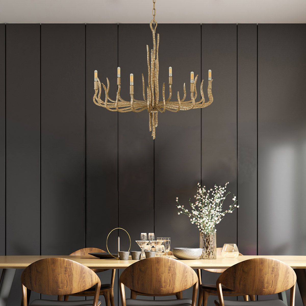 Spyre Illuminated Elegance: 6-Light Champagne Gold Chandelier
