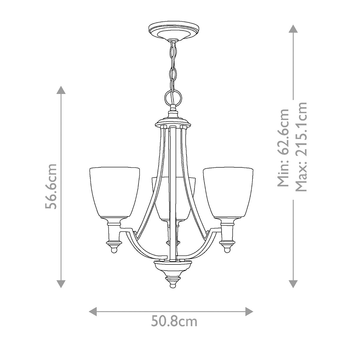 Truman Antique Nickel 3-Arm Chandelier with Etched Opal Glass Shades