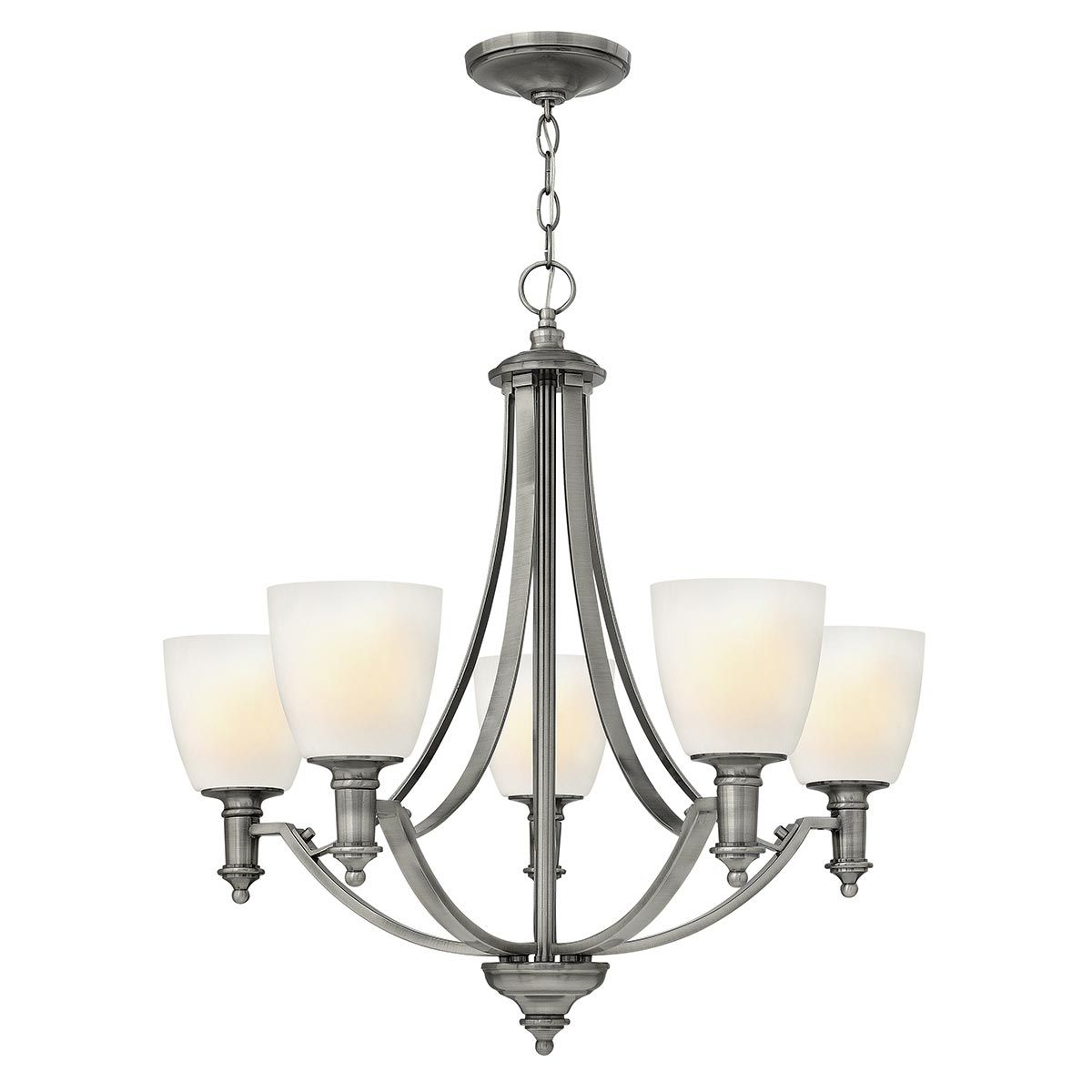Truman Antique Nickel 5-Light Chandelier with Etched Opal Glass