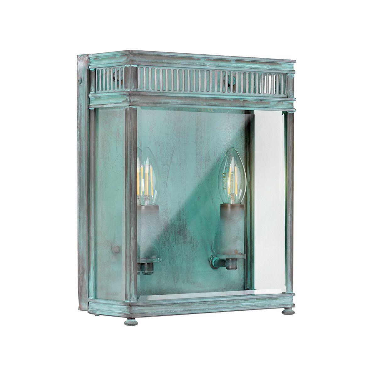 Victorian Inspired Verdigris Brass Half Lantern with Clear Glass